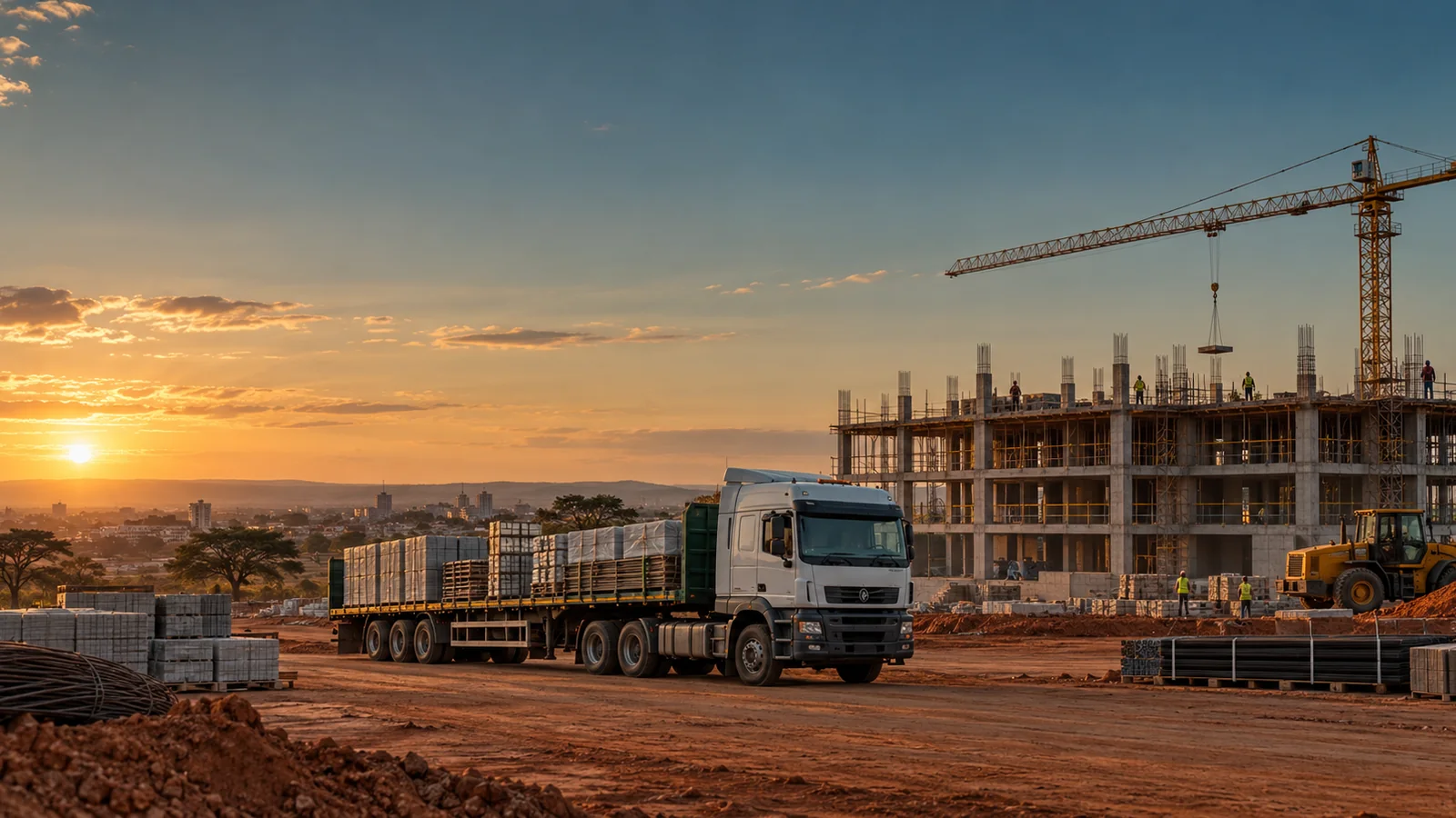 Construction and logistics team at work